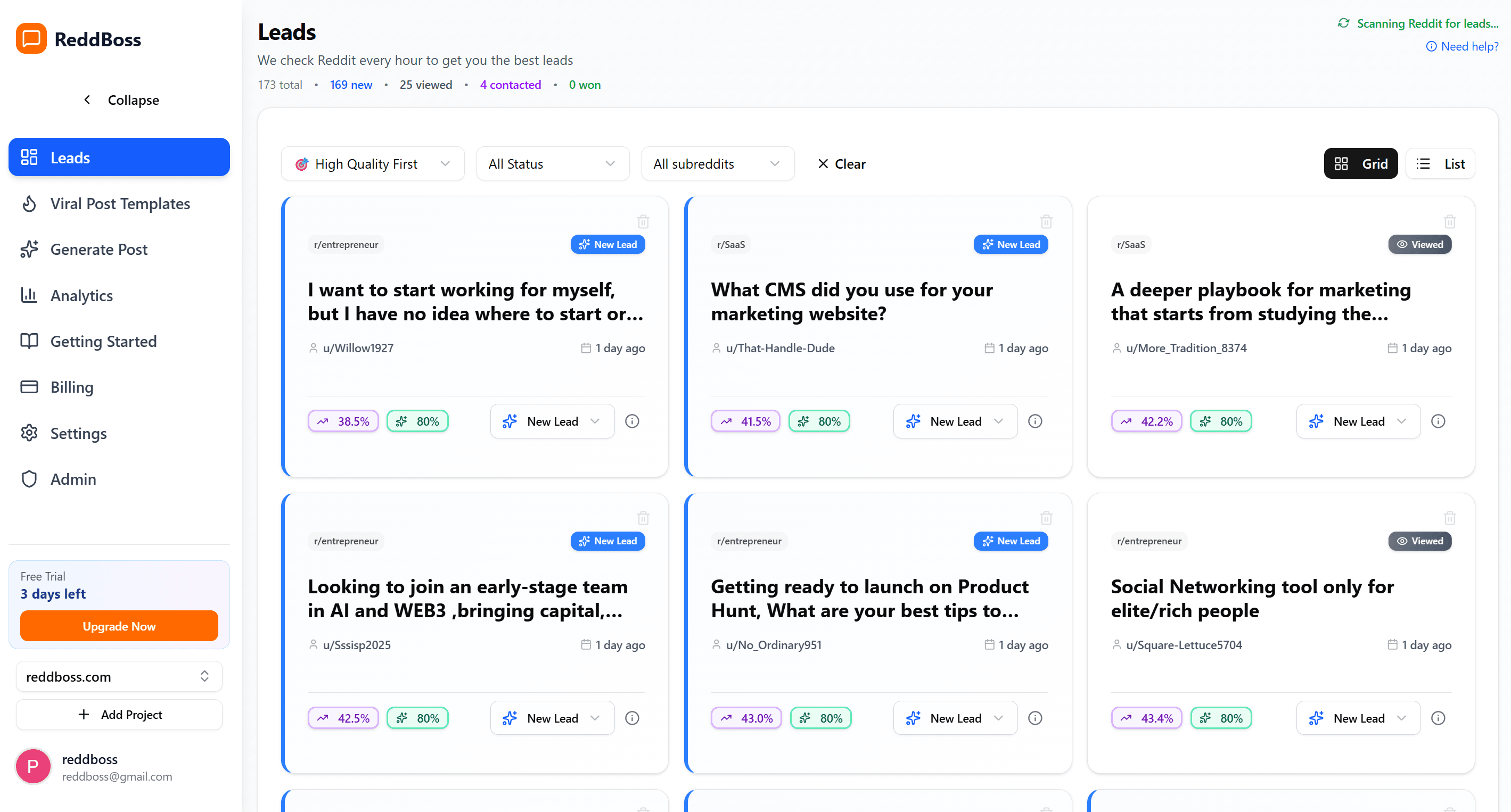 Leads Dashboard - AI-powered Reddit lead generation